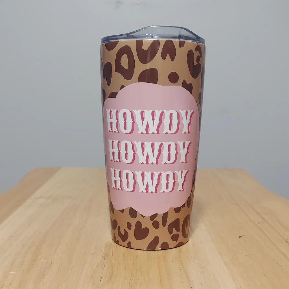 Leopard Print 20oz Tumbler with Pink Howdy Design